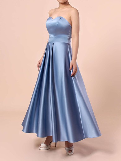 A-line Sweetheart Satin Tea-length Sashes / Ribbons Bridesmaid Dresses #Milly01013555
