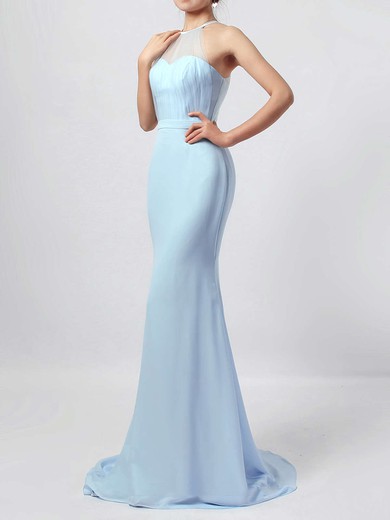 Trumpet/Mermaid Scoop Neck Chiffon Tulle Sweep Train Sashes / Ribbons Bridesmaid Dresses #Milly01013568
