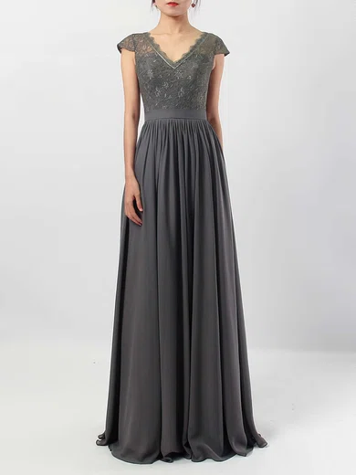 A-line V-neck Lace Chiffon Floor-length Sashes / Ribbons Bridesmaid Dresses #Milly01013569
