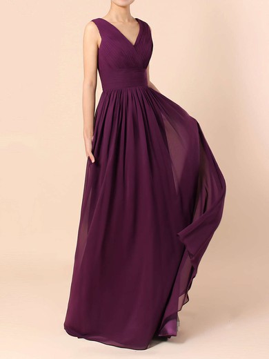 A-line V-neck Lace Chiffon Floor-length Ruffles Bridesmaid Dresses #Milly01013571