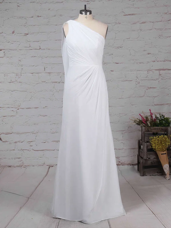 Sheath/Column One Shoulder Chiffon Floor-length Ruffles Bridesmaid Dresses #Milly01013575