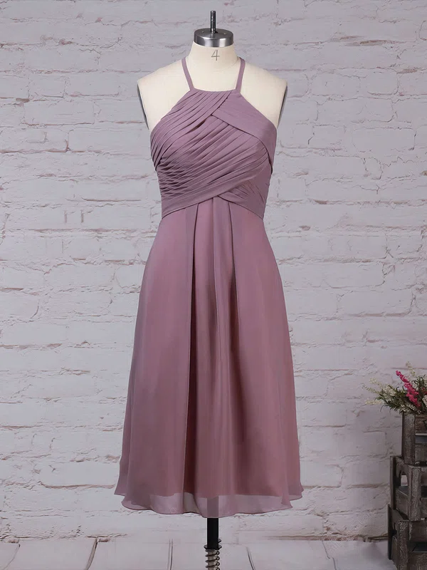 A-line Scoop Neck Chiffon Knee-length Ruffles Bridesmaid Dresses #Milly01013581