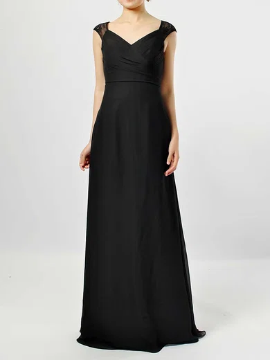 Empire V-neck Lace Chiffon Floor-length Ruffles Bridesmaid Dresses #Milly01013582