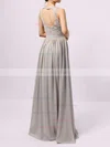 A-line Scoop Neck Lace Chiffon Floor-length Sashes / Ribbons Bridesmaid Dresses #Milly01013584