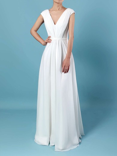 A-line V-neck Chiffon Floor-length Ruffles Bridesmaid Dresses #Milly01013587