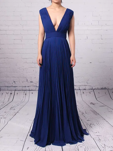 A-line V-neck Chiffon Floor-length Pleats Bridesmaid Dresses #Milly01013591