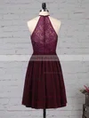 A-line Scoop Neck Lace Chiffon Short/Mini Ruffles Bridesmaid Dresses #Milly01013592