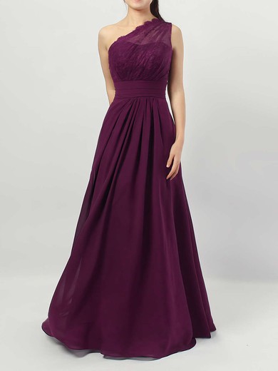 A-line One Shoulder Lace Chiffon Floor-length Ruffles Bridesmaid Dresses #Milly01013594