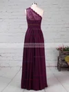 A-line One Shoulder Lace Chiffon Floor-length Ruffles Bridesmaid Dresses #Milly01013594
