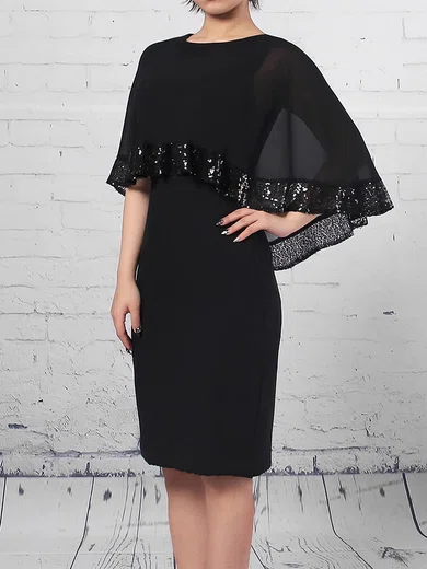 Sheath/Column Scoop Neck Chiffon Knee-length Sequins Mother of the Bride Dresses #Milly01021703