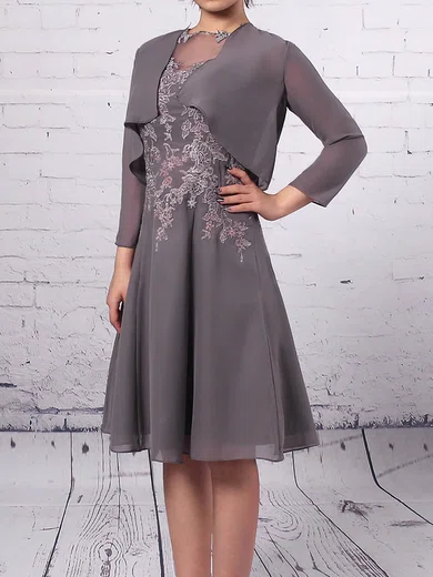 A-line Scoop Neck Chiffon Tulle Knee-length Appliques Lace Mother of the Bride Dresses #Milly01021684