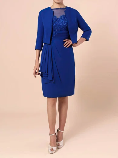 Sheath/Column Scoop Neck Tulle Chiffon Knee-length Appliques Lace Mother of the Bride Dresses #Milly01021695