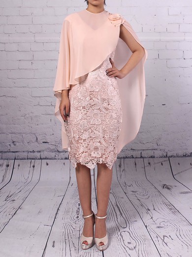 Sheath/Column V-neck Lace Chiffon Knee-length Flower(s) Mother of the Bride Dresses #Milly01021710