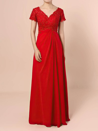 A-line V-neck Lace Chiffon Floor-length Beading Mother of the Bride Dresses #Milly01021721