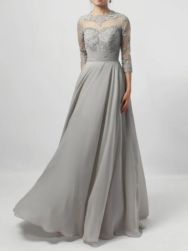 A-line Scoop Neck Chiffon Tulle Floor-length Appliques Lace Mother of the Bride Dresses #Milly01021724