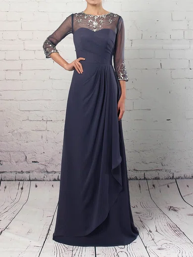 A-line Scoop Neck Chiffon Tulle Floor-length Beading Mother of the Bride Dresses #Milly01021730