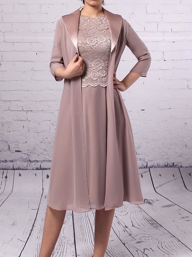 A-line Scoop Neck Lace Chiffon Knee-length Mother of the Bride Dresses #Milly01021671