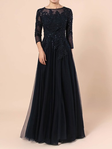 A-line Scoop Neck Tulle Floor-length Beading Mother of the Bride Dresses #Milly01021678
