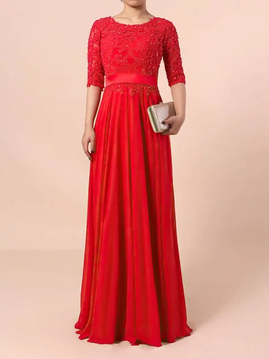 A-line Scoop Neck Chiffon Tulle Floor-length Beading Mother of the Bride Dresses #Milly01021702