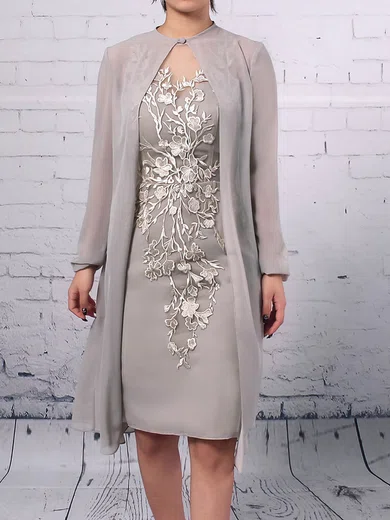 Sheath/Column Scoop Neck Chiffon Tulle Knee-length Appliques Lace Mother of the Bride Dresses #Milly01021680