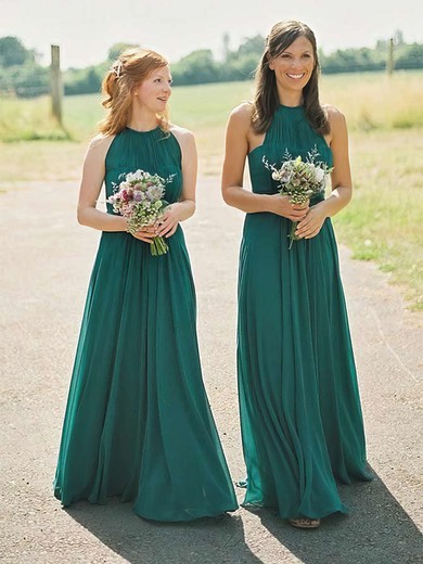 A-line Scoop Neck Chiffon Floor-length Bridesmaid Dresses #Milly01013671