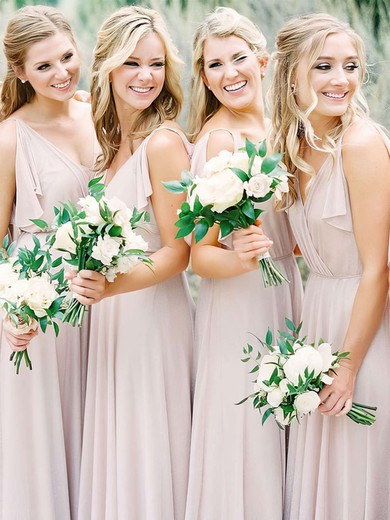 A-line V-neck Chiffon Floor-length Bridesmaid Dresses #Milly01013673