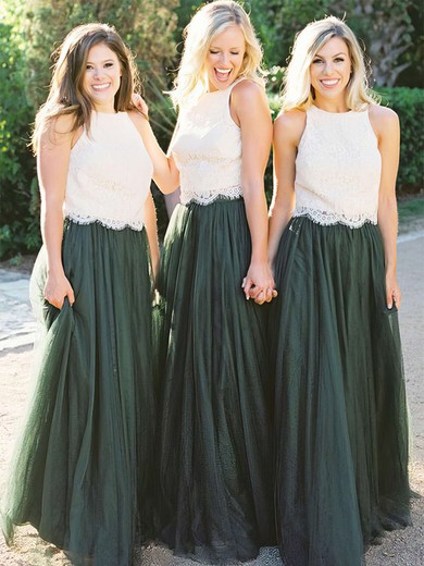 A-line Scoop Neck Tulle Floor-length Lace Bridesmaid Dresses #Milly01013676