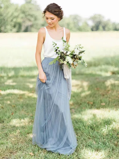 A-line Scoop Neck Tulle Floor-length Bridesmaid Dresses #Milly01013687