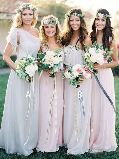 A-line One Shoulder Chiffon Floor-length Ruffles Bridesmaid Dresses #Milly01013691