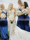 Trumpet/Mermaid V-neck Silk-like Satin Sweep Train Bridesmaid Dresses #Milly01013706