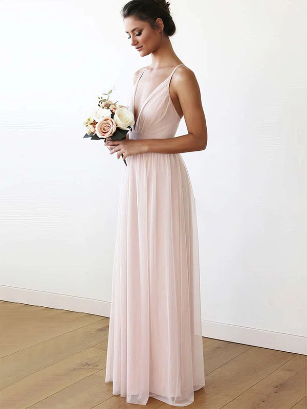 A-line V-neck Chiffon Floor-length Bridesmaid Dresses #Milly01013708