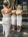 Sheath/Column Off-the-shoulder Lace Tea-length Bridesmaid Dresses #Milly01013721