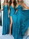 A-line V-neck Silk-like Satin Sweep Train Split Front Bridesmaid Dresses #Milly01013598