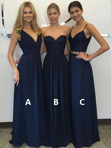 A-line V-neck Chiffon Floor-length Lace Bridesmaid Dresses #Milly01013601