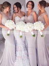 Trumpet/Mermaid V-neck Tulle Stretch Crepe Sweep Train Sashes / Ribbons Bridesmaid Dresses #Milly01013603