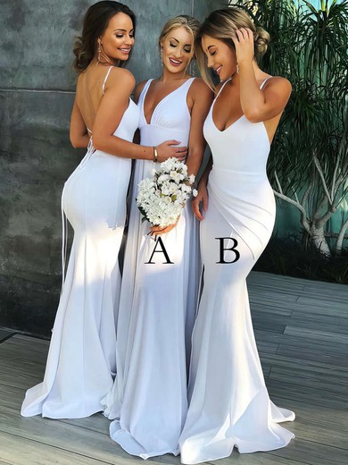 Trumpet/Mermaid V-neck Jersey Sweep Train Bridesmaid Dresses #Milly01013616