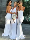 Trumpet/Mermaid V-neck Jersey Sweep Train Bridesmaid Dresses #Milly01013616