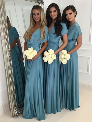 A-line V-neck Jersey Floor-length Bridesmaid Dresses #Milly01013620