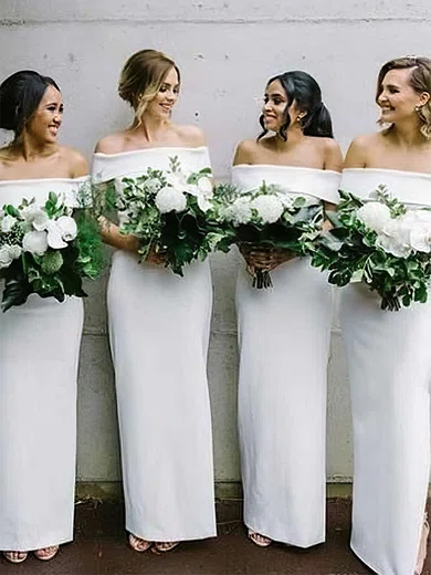 Sheath/Column Off-the-shoulder Silk-like Satin Ankle-length Bridesmaid Dresses #Milly01013632