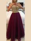 A-line Scoop Neck Chiffon Floor-length Beading Prom Dresses #Milly020102385