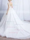 Ball Gown V-neck Tulle Chapel Train Appliques Lace Wedding Dresses #Milly00023324