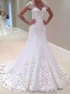 Trumpet/Mermaid V-neck Tulle Sweep Train Wedding Dresses With Beading #Milly00023328