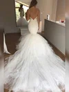 Trumpet/Mermaid V-neck Tulle Chapel Train Wedding Dresses With Appliques Lace #Milly00023331
