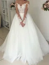 Ball Gown Illusion Tulle Sweep Train Wedding Dresses With Appliques Lace #Milly00023333