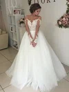 Ball Gown Illusion Tulle Sweep Train Wedding Dresses With Appliques Lace #Milly00023333