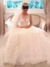 Ball Gown Scoop Neck Lace Court Train Appliques Lace Wedding Dresses #Milly00023341