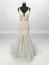 Trumpet/Mermaid V-neck Tulle Sweep Train Lace Wedding Dresses #Milly00023342
