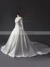 Ball Gown V-neck Lace Satin Chapel Train Sashes / Ribbons Wedding Dresses #Milly00023344
