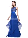 Scoop Neck Lace Chiffon Floor-length Sashes / Ribbons Royal Blue Bridesmaid Dresses #Milly010020101628