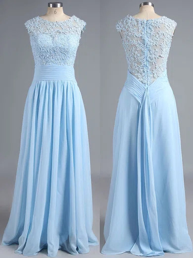 Discounted A-line Scoop Neck Chiffon Tulle Appliques Lace Light Sky Blue Bridesmaid Dresses #Milly010020101630